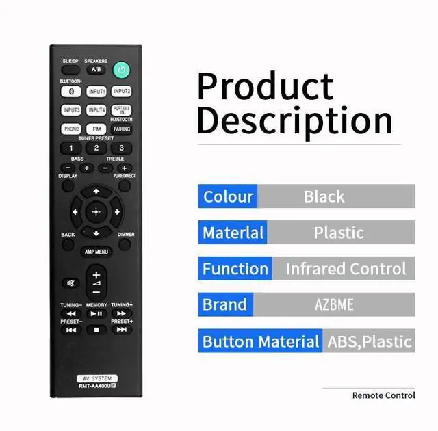 Alt view image 5 of 7 - RMT-AA400U Replacement Remote Control for Sony Stereo RMTAA400U STRDH190 STR-DH190 AV Receiver Home Theater System