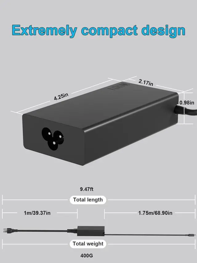 Alt view image 3 of 6 - 100W USB C Charger Compatible with Lenovo IdeaPad Yoga Slim Pro 5 7 9 Legion Go S ThinkBook 14 14p 15 16 ThinkPad P16s T16 P14s L15 L14 Laptop ADL100YDC3A Replacement Power Adapter