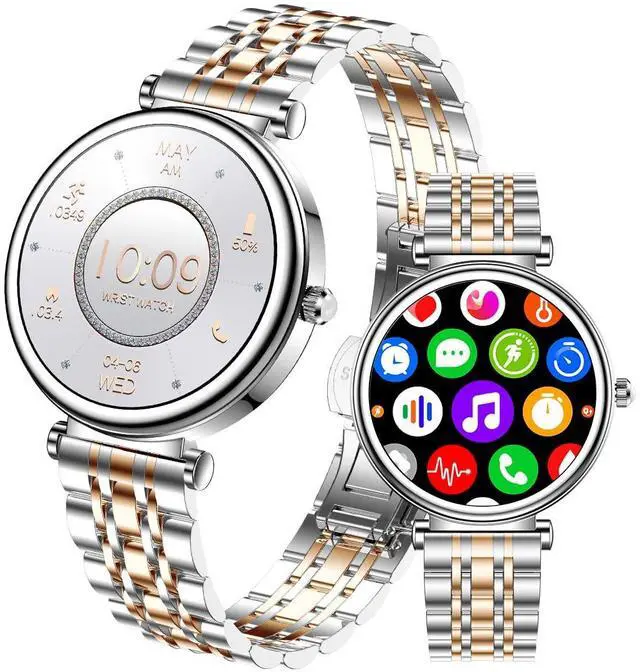Main image of Watch for Women, 1.25" AMOLED HD Screen Women's Smartwatch, Fitness Tracker with Heart Rate/Sleep Monitor, Bluetooth Call, IP67 Waterproof, Compatible with iOS & Android (Two-Tone Silver)
