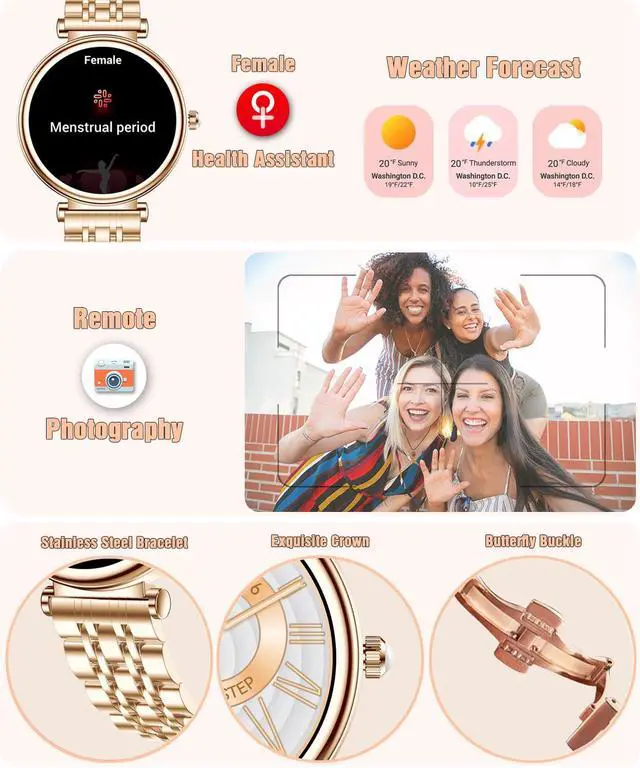 Alt view image 6 of 7 - Watch for Women, 1.25" AMOLED HD Screen Women's Smartwatch, Fitness Tracker with Heart Rate/Sleep Monitor, Bluetooth Call, IP67 Waterproof, Compatible with iOS & Android (Gold)