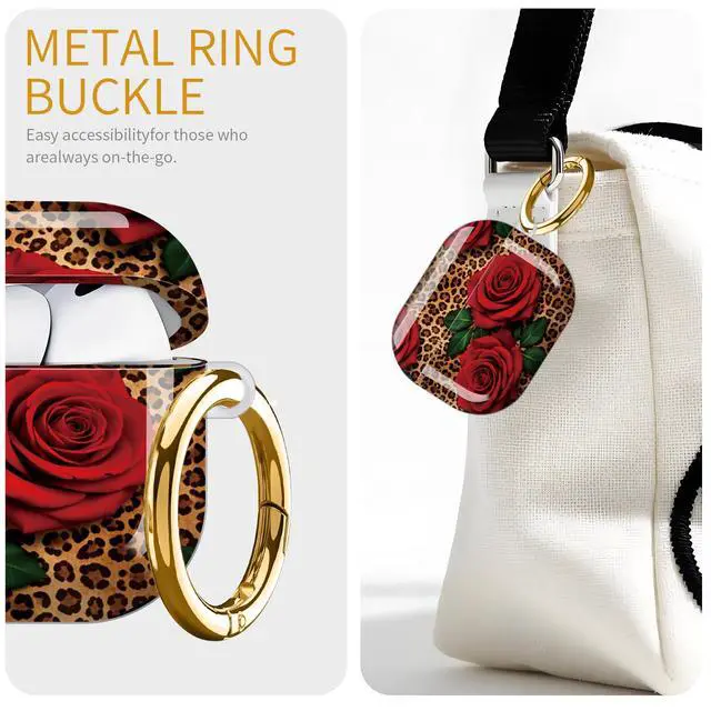Alt view image 2 of 6 - Case for AirPod Pro 3 Case 2025, Slim Shockproof Protective Cover with Keychain Ring, Wireless Charging Compatible, Stylish Durable Design for Women(Leopard Red Roses)
