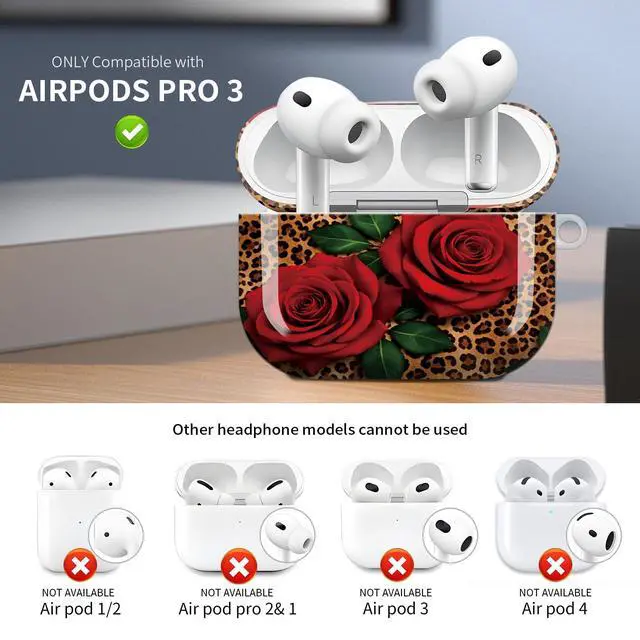 Alt view image 3 of 6 - Case for AirPod Pro 3 Case 2025, Slim Shockproof Protective Cover with Keychain Ring, Wireless Charging Compatible, Stylish Durable Design for Women(Leopard Red Roses)