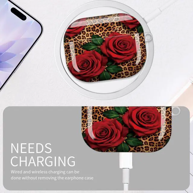 Alt view image 5 of 6 - Case for AirPod Pro 3 Case 2025, Slim Shockproof Protective Cover with Keychain Ring, Wireless Charging Compatible, Stylish Durable Design for Women(Leopard Red Roses)
