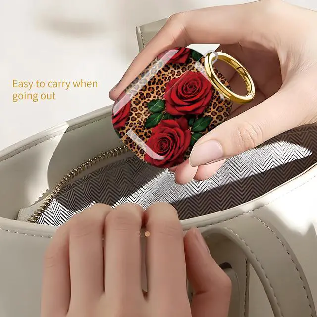 Alt view image 6 of 6 - Case for AirPod Pro 3 Case 2025, Slim Shockproof Protective Cover with Keychain Ring, Wireless Charging Compatible, Stylish Durable Design for Women(Leopard Red Roses)