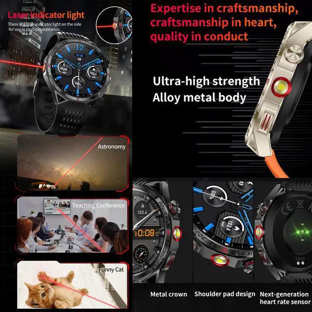 Alt view image 4 of 7 - 1.85AMOLED Smart Watch for Men(Answer/Make Calls), LED Lighting, 5ATM Waterproof Fitness Watch with Heart Rate, SpO2, Blood Pressure, Bluetooth Smartwatch for Android iPhone, with 3 Bands (Silver)