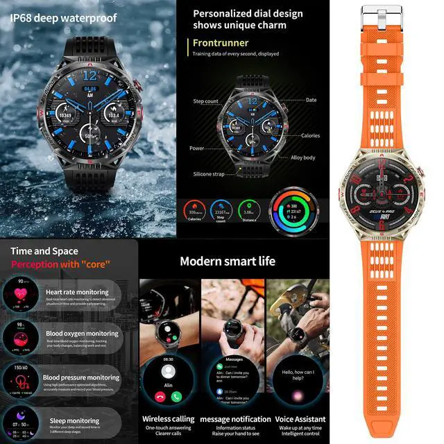 Alt view image 5 of 7 - 1.85AMOLED Smart Watch for Men(Answer/Make Calls), LED Lighting, 5ATM Waterproof Fitness Watch with Heart Rate, SpO2, Blood Pressure, Bluetooth Smartwatch for Android iPhone, with 3 Bands (Silver)