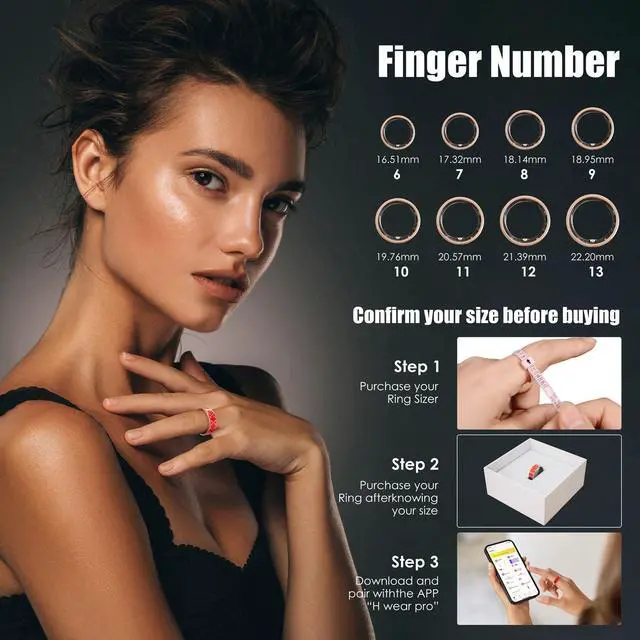 Alt view image 5 of 6 - Smart Ring, Classic Clover Fitness Trackers, Large-Capacity Battery, Fitness/Sleep/Stress/Temperature Tracker for Women & Men, 5ATM Waterproof, iOS & Android Compatible, Black, APP Fees (10)