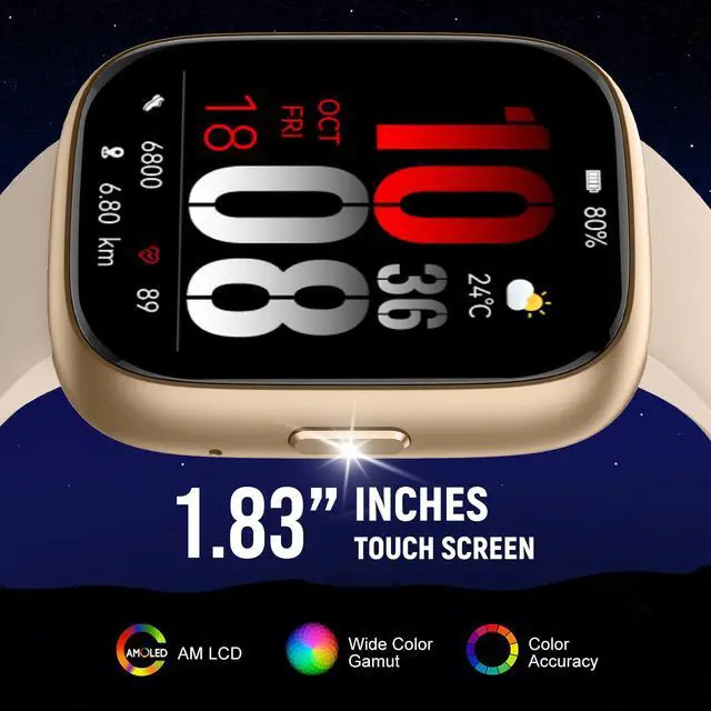Alt view image 2 of 6 - Smart Watch with Alexa & Bluetooth Calling-1.83" HD Touchscreen Fitness Watch, Fitness Tracker w/Heart Rate/Sleep Monitor, 30-Day Standby, 120+ Sports Modes, IP68 Waterproof Smartwatch for Android iOS