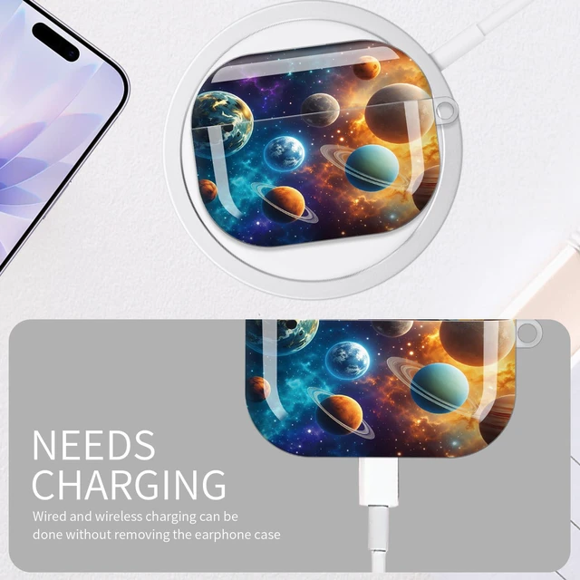 Alt view image 5 of 6 - Case for AirPod Pro 3 Case 2025, Slim Shockproof Protective Cover with Keychain Ring, Wireless Charging Compatible, Stylish Durable Design for Women(Planets Stars Galaxy Space)