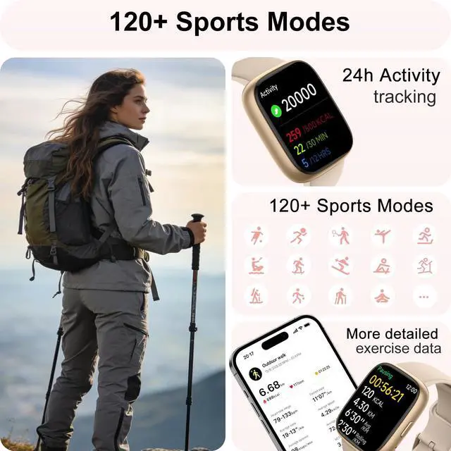 Alt view image 5 of 6 - Smart Watch with Alexa & Bluetooth Calling-1.83" HD Touchscreen Fitness Watch, Fitness Tracker w/Heart Rate/Sleep Monitor, 30-Day Standby, 120+ Sports Modes, IP68 Waterproof Smartwatch for Android iOS