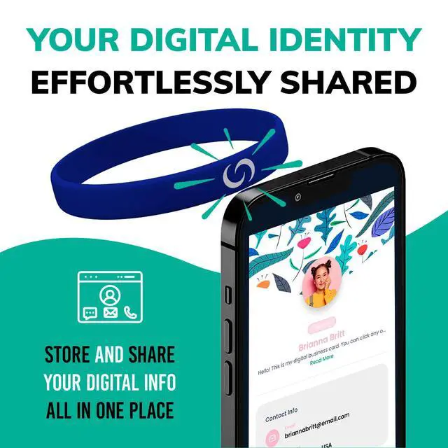 Alt view image 2 of 6 - Smart Silicone Digital Business Card Wristband with Tap to Share | Premium Quality, QR Code Profile, App-Free Smart Wristband for Networking, Blue