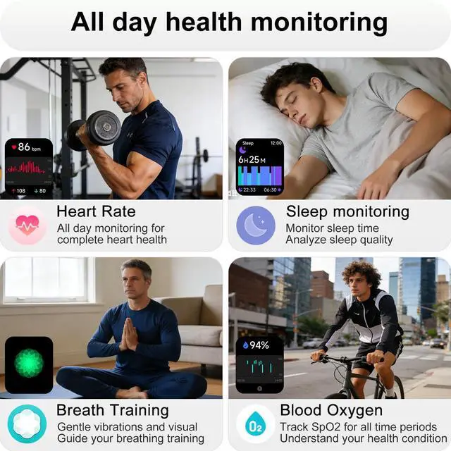 Alt view image 4 of 6 - Smart Watch with Alexa & Bluetooth Calling-1.83" HD Touchscreen Fitness Watch, Fitness Tracker w/Heart Rate/Sleep Monitor, 30-Day Standby, 120+ Sports Modes, IP68 Waterproof Smartwatch for Android iOS