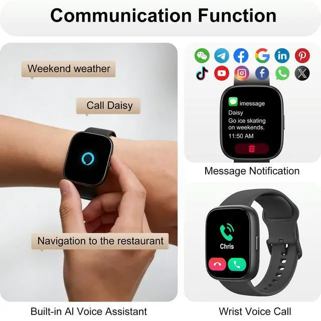 Alt view image 3 of 6 - Smart Watch with Alexa & Bluetooth Calling-1.83" HD Touchscreen Fitness Watch, Fitness Tracker w/Heart Rate/Sleep Monitor, 30-Day Standby, 120+ Sports Modes, IP68 Waterproof Smartwatch for Android iOS