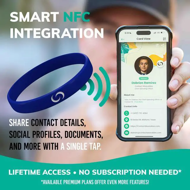Alt view image 5 of 6 - Smart Silicone Digital Business Card Wristband with Tap to Share | Premium Quality, QR Code Profile, App-Free Smart Wristband for Networking, Blue