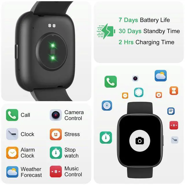 Alt view image 6 of 6 - Smart Watch with Alexa & Bluetooth Calling-1.83" HD Touchscreen Fitness Watch, Fitness Tracker w/Heart Rate/Sleep Monitor, 30-Day Standby, 120+ Sports Modes, IP68 Waterproof Smartwatch for Android iOS