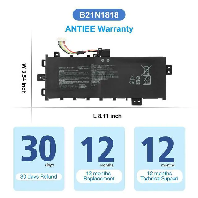 Alt view image 7 of 7 - B21N1818 C21N1818 Laptop Battery Replacement for Asus Vivobook 17 X712 X712FA A712 A712E A712EA D712DA D712UA F712 K712 M710 M712 P1701 S710 S712DA S712EA S712FA R710 R712 R754 Series 37Wh 4370mAh