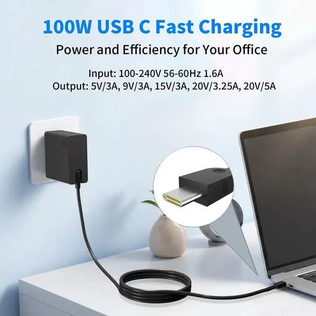 Alt view image 3 of 7 - 100W 65W GaN USB C Wall Charger Ac Adapter Compatible with Lenovo | for ThinkPad X1 Carbon T14 T15 E14 E15 T480 T490 T580, for Yoga 7i 9i C940 S730, for Chromebook/IdeaPad, Fast Charging