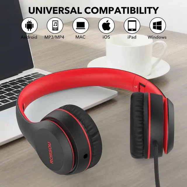 Alt view image 6 of 6 - K5 Kids Headphones with Microphone for shchool, Volume Limiter 85/94dB, Foldable Stereo Tangle-Free 3.5mm Jack Wired Cord On-Ear Headphones for Children/Boys/Girls/Kindle/Tablet/MP3/4 (Black)