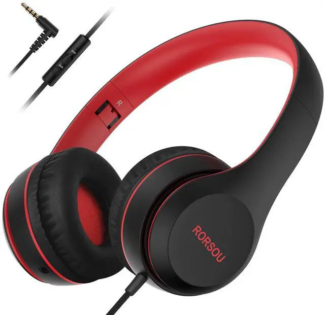 Main image of K5 Kids Headphones with Microphone for shchool, Volume Limiter 85/94dB, Foldable Stereo Tangle-Free 3.5mm Jack Wired Cord On-Ear Headphones for Children/Boys/Girls/Kindle/Tablet/MP3/4 (Black)