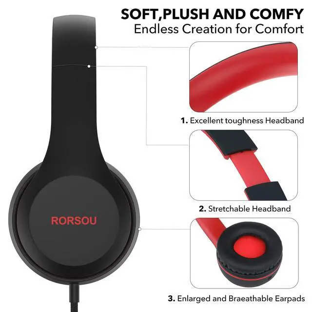 Alt view image 3 of 6 - K5 Kids Headphones with Microphone for shchool, Volume Limiter 85/94dB, Foldable Stereo Tangle-Free 3.5mm Jack Wired Cord On-Ear Headphones for Children/Boys/Girls/Kindle/Tablet/MP3/4 (Black)