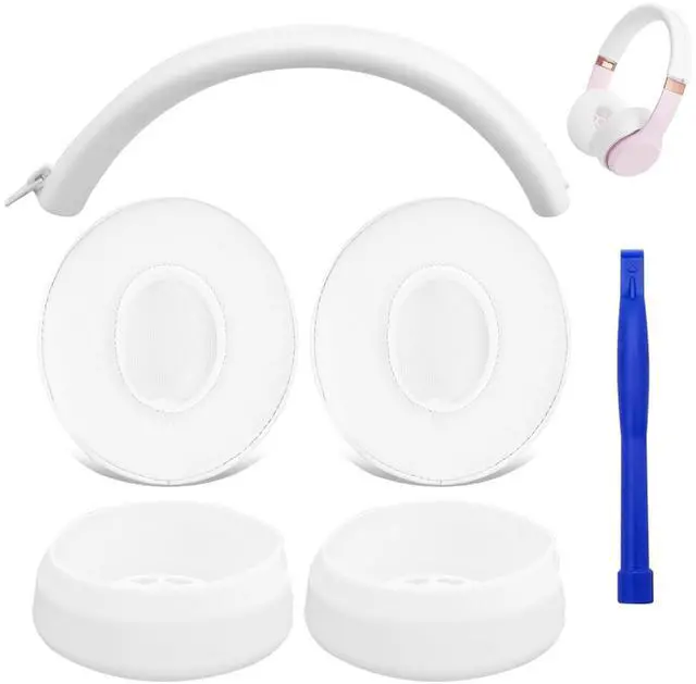 Main image of Solo3 Ear Pads & Ear Covers & Headband Cover for Beats Solo 3 & Solo 2 Wireless Headphones, Protein Leather Solo3 Earpad Replacement Accessories Silicone Sweat Covers - White