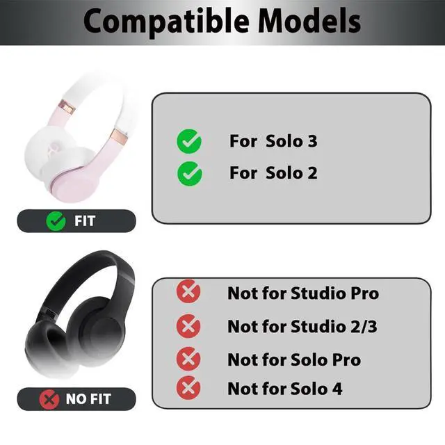 Alt view image 2 of 6 - Solo3 Ear Pads & Ear Covers & Headband Cover for Beats Solo 3 & Solo 2 Wireless Headphones, Protein Leather Solo3 Earpad Replacement Accessories Silicone Sweat Covers - White