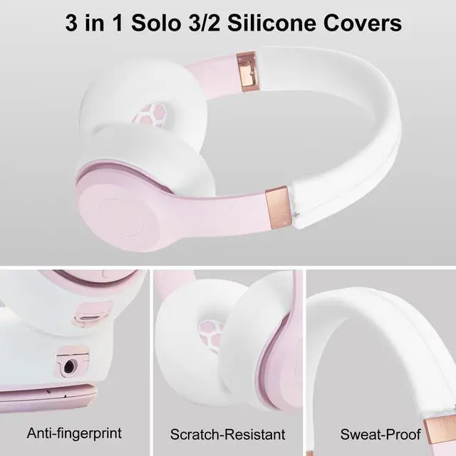 Alt view image 3 of 6 - Solo3 Ear Pads & Ear Covers & Headband Cover for Beats Solo 3 & Solo 2 Wireless Headphones, Protein Leather Solo3 Earpad Replacement Accessories Silicone Sweat Covers - White