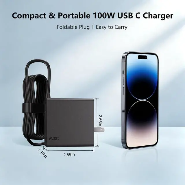 Alt view image 4 of 7 - 100W 65W GaN USB C Wall Charger Ac Adapter Compatible with Lenovo | for ThinkPad X1 Carbon T14 T15 E14 E15 T480 T490 T580, for Yoga 7i 9i C940 S730, for Chromebook/IdeaPad, Fast Charging