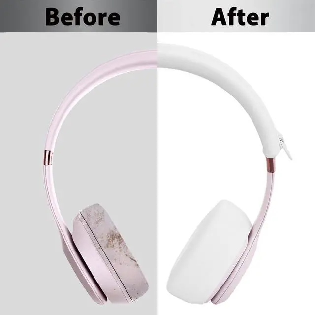 Alt view image 5 of 6 - Solo3 Ear Pads & Ear Covers & Headband Cover for Beats Solo 3 & Solo 2 Wireless Headphones, Protein Leather Solo3 Earpad Replacement Accessories Silicone Sweat Covers - White