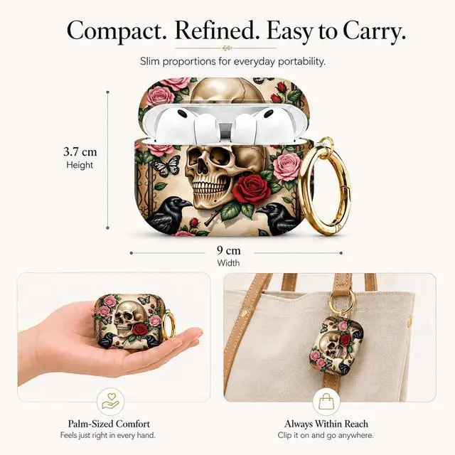 Alt view image 2 of 7 - Compatible with AirPod Pro 3 Case (2025), Stylish Pattern Protective Cover with Keychain, Shockproof Anti-Drop TPU Case for Women and Men(Skull Roses Ravens Butterflies)