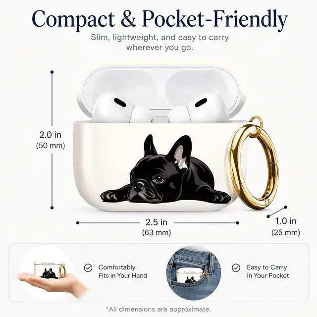Alt view image 3 of 7 - Compatible with Airpod Pro 3rd Gen Case 2025,Anti-Drop Cover with Keychain,Artistic Multi-Pattern Protective Shell for Daily Commute,Workout&Gifting(French Bulldog Lying Down Art)