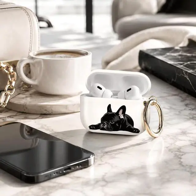 Alt view image 4 of 7 - Compatible with Airpod Pro 3rd Gen Case 2025,Anti-Drop Cover with Keychain,Artistic Multi-Pattern Protective Shell for Daily Commute,Workout&Gifting(French Bulldog Lying Down Art)