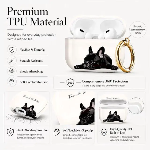 Alt view image 6 of 7 - Compatible with Airpod Pro 3rd Gen Case 2025,Anti-Drop Cover with Keychain,Artistic Multi-Pattern Protective Shell for Daily Commute,Workout&Gifting(French Bulldog Lying Down Art)