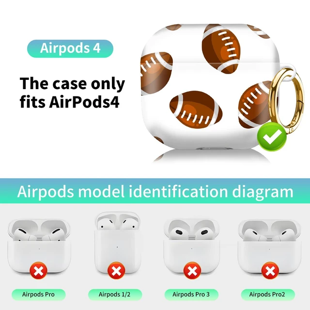 Alt view image 4 of 6 - Compatiable with AirPod 4 Protective Case 2024, Soft Protective Case with Keychain for Women,Cute Shockproof Charging Case Cover for AirPod 4(American Football)