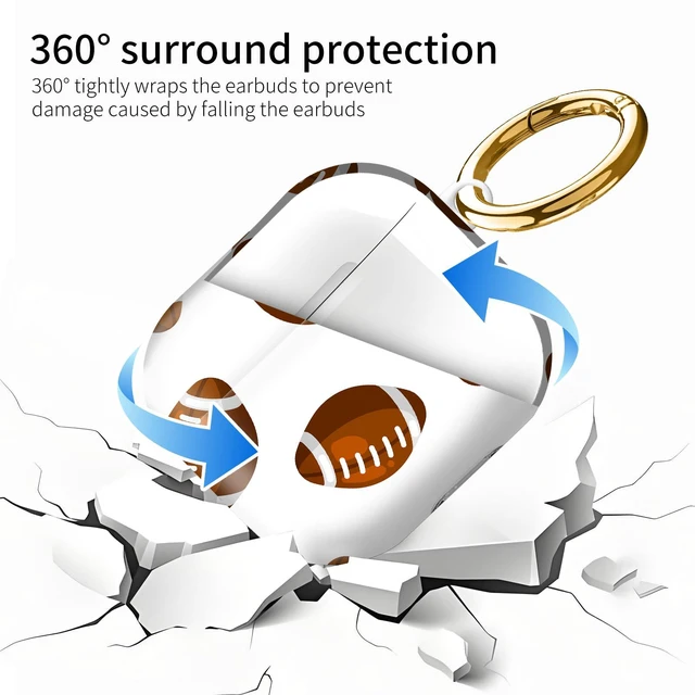 Alt view image 5 of 6 - Compatiable with AirPod 4 Protective Case 2024, Soft Protective Case with Keychain for Women,Cute Shockproof Charging Case Cover for AirPod 4(American Football)