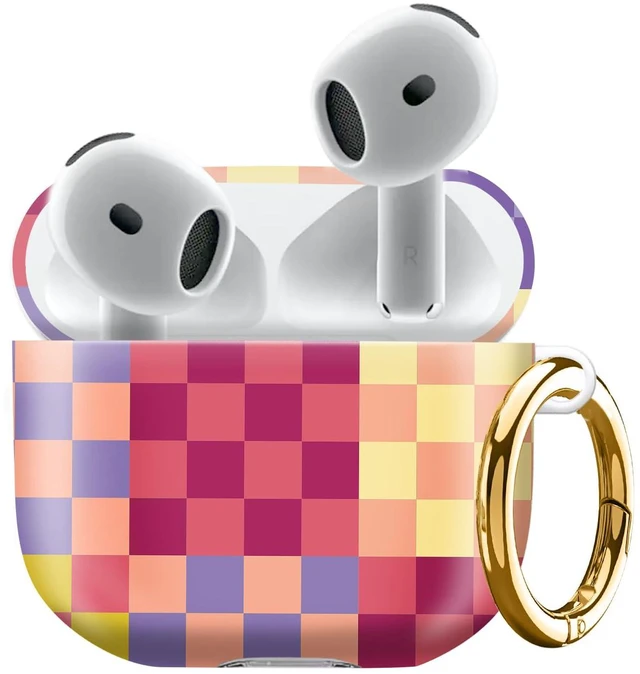Main image of Compatiable with AirPod 4 Protective Case 2024, Soft Protective Case with Keychain for Women,Cute Shockproof Charging Case Cover for AirPod 4(Checkered Pink Yellow Purple)