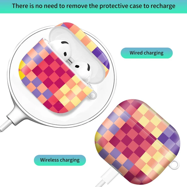 Alt view image 2 of 6 - Compatiable with AirPod 4 Protective Case 2024, Soft Protective Case with Keychain for Women,Cute Shockproof Charging Case Cover for AirPod 4(Checkered Pink Yellow Purple)