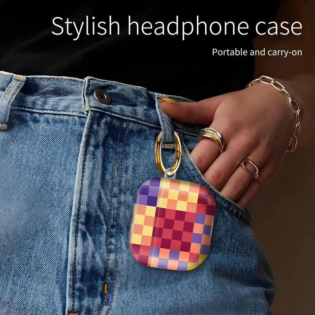 Alt view image 3 of 6 - Compatiable with AirPod 4 Protective Case 2024, Soft Protective Case with Keychain for Women,Cute Shockproof Charging Case Cover for AirPod 4(Checkered Pink Yellow Purple)