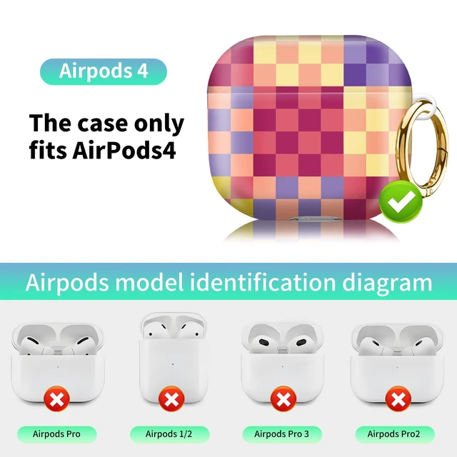 Alt view image 4 of 6 - Compatiable with AirPod 4 Protective Case 2024, Soft Protective Case with Keychain for Women,Cute Shockproof Charging Case Cover for AirPod 4(Checkered Pink Yellow Purple)