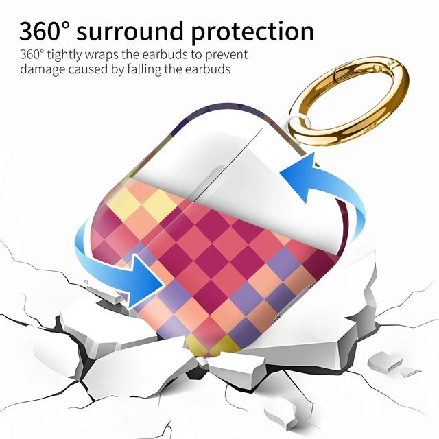 Alt view image 5 of 6 - Compatiable with AirPod 4 Protective Case 2024, Soft Protective Case with Keychain for Women,Cute Shockproof Charging Case Cover for AirPod 4(Checkered Pink Yellow Purple)