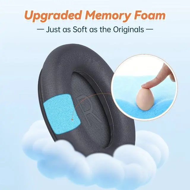 Alt view image 3 of 6 - Replacement Ear Pads for Bose QuietComfort 45 35 ii (QC45 QC35) Headphones, Earpads Cushions for QC SE SC & New Quiet Comfort (Deep Bass), with Softer Foam & Protein Leather (Eclipse Grey)