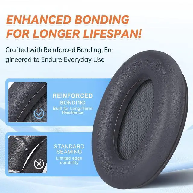 Alt view image 4 of 6 - Replacement Ear Pads for Bose QuietComfort 45 35 ii (QC45 QC35) Headphones, Earpads Cushions for QC SE SC & New Quiet Comfort (Deep Bass), with Softer Foam & Protein Leather (Eclipse Grey)