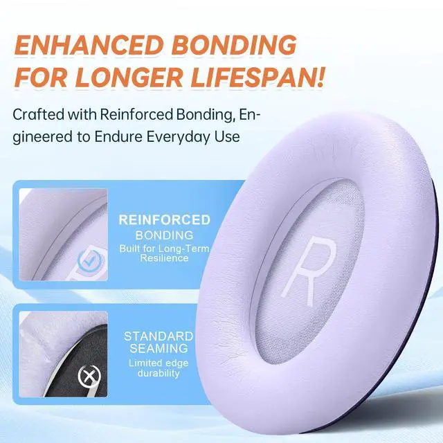 Alt view image 4 of 6 - Replacement Ear Pads for Bose QuietComfort 45 35 ii (QC45 QC35) Headphones, Earpads Cushions for QC SE SC & New Quiet Comfort (Deep Bass), with Softer Foam & Protein Leather (Chilled Lilac)