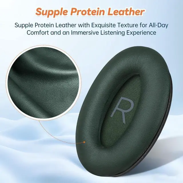 Alt view image 2 of 6 - Replacement Ear Pads for Bose QuietComfort 45 35 ii (QC45 QC35) Headphones, Earpads Cushions for QC SE SC & New Quiet Comfort (Deep Bass), with Softer Foam & Protein Leather (Cypress Green)