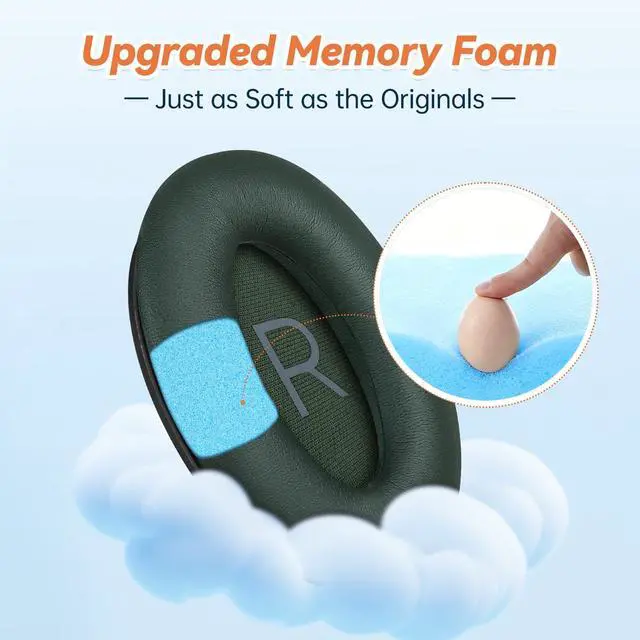 Alt view image 3 of 6 - Replacement Ear Pads for Bose QuietComfort 45 35 ii (QC45 QC35) Headphones, Earpads Cushions for QC SE SC & New Quiet Comfort (Deep Bass), with Softer Foam & Protein Leather (Cypress Green)