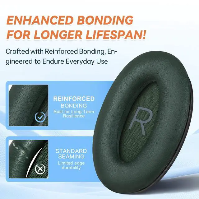 Alt view image 4 of 6 - Replacement Ear Pads for Bose QuietComfort 45 35 ii (QC45 QC35) Headphones, Earpads Cushions for QC SE SC & New Quiet Comfort (Deep Bass), with Softer Foam & Protein Leather (Cypress Green)
