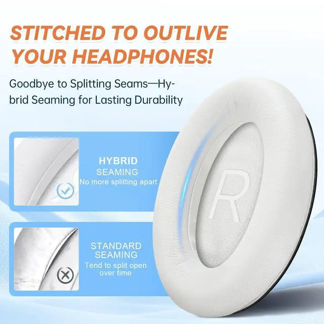 Alt view image 4 of 6 - Replacement Ear Pads for Bose QuietComfort 45 35 ii (QC45 QC35) Headphones, Anti-Tear Earpads Cushions for QC SE SC & New Quiet Comfort (Deep Bass), Softer Foam & Leather (White)