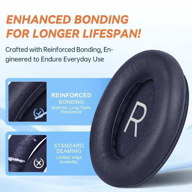 Alt view image 4 of 6 - Replacement Ear Pads for Bose QuietComfort 45 35 ii (QC45 QC35) Headphones, Earpads Cushions for QC SE SC & New Quiet Comfort (Deep Bass), with Softer Foam & Protein Leather (Midnight Blue)