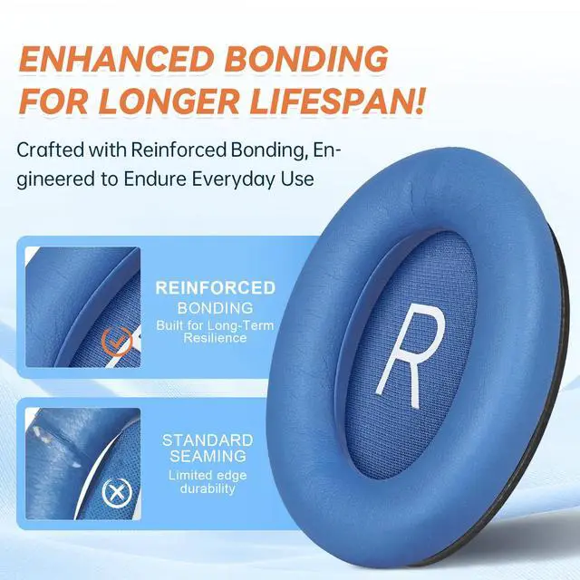 Alt view image 5 of 6 - Replacement Ear Pads for Bose QuietComfort 45 35 ii (QC45 QC35) Headphones, Earpads Cushions for QC SE SC & New Quiet Comfort (Deep Bass), with Softer Foam & Protein Leather (Blue Dusk)
