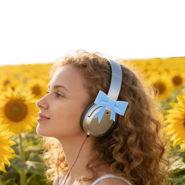 Alt view image 5 of 6 - 4 Pack Silicone Bow Decor Headphone Accessories, 3D Cute Earphone Accessories for Women Girls, Gamer Gift for Christmas,Gamer Girl Headphones Accessories-Pink+Blue